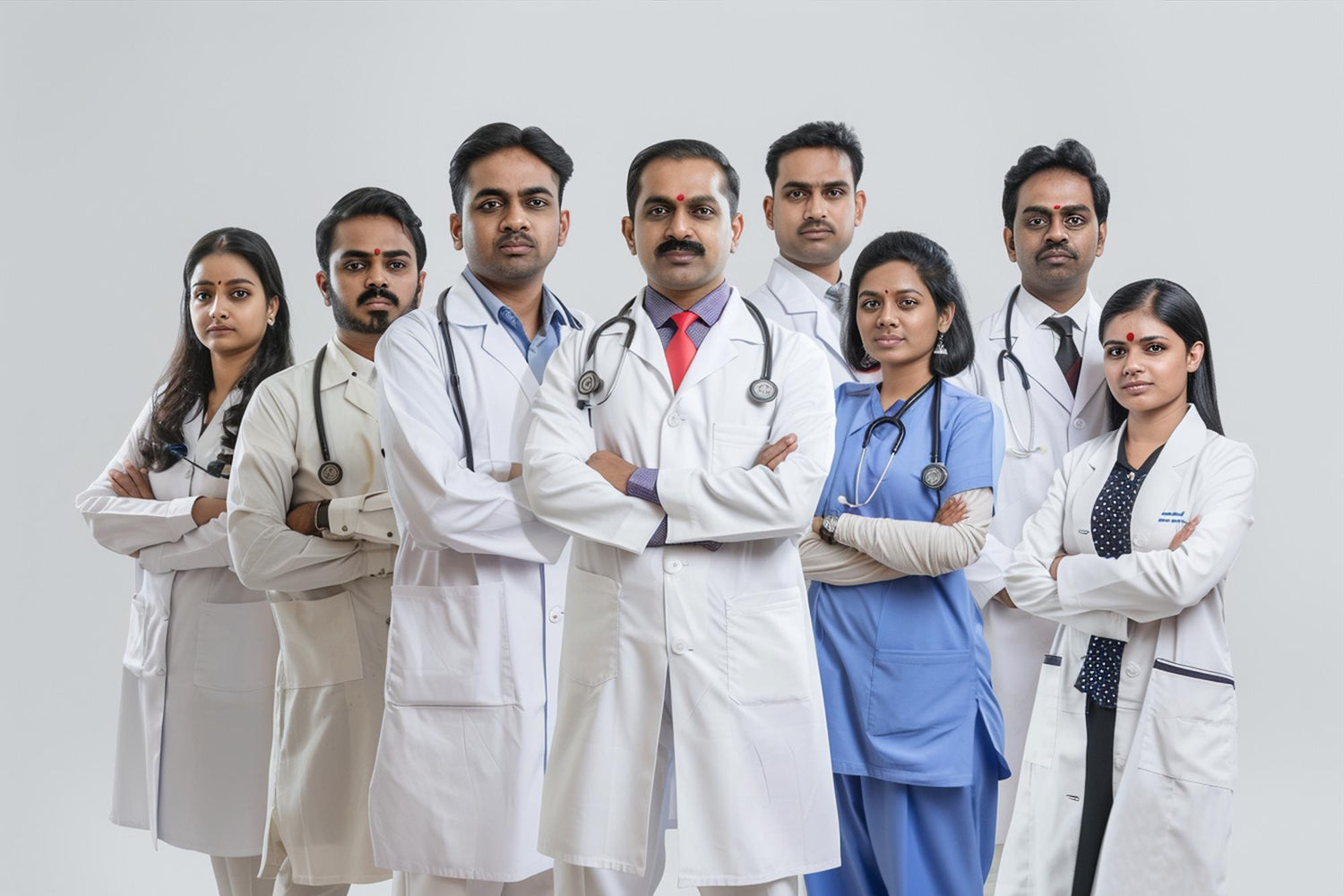 Group of health specialists and doctors standing together, representing our team of expert medical professionals.