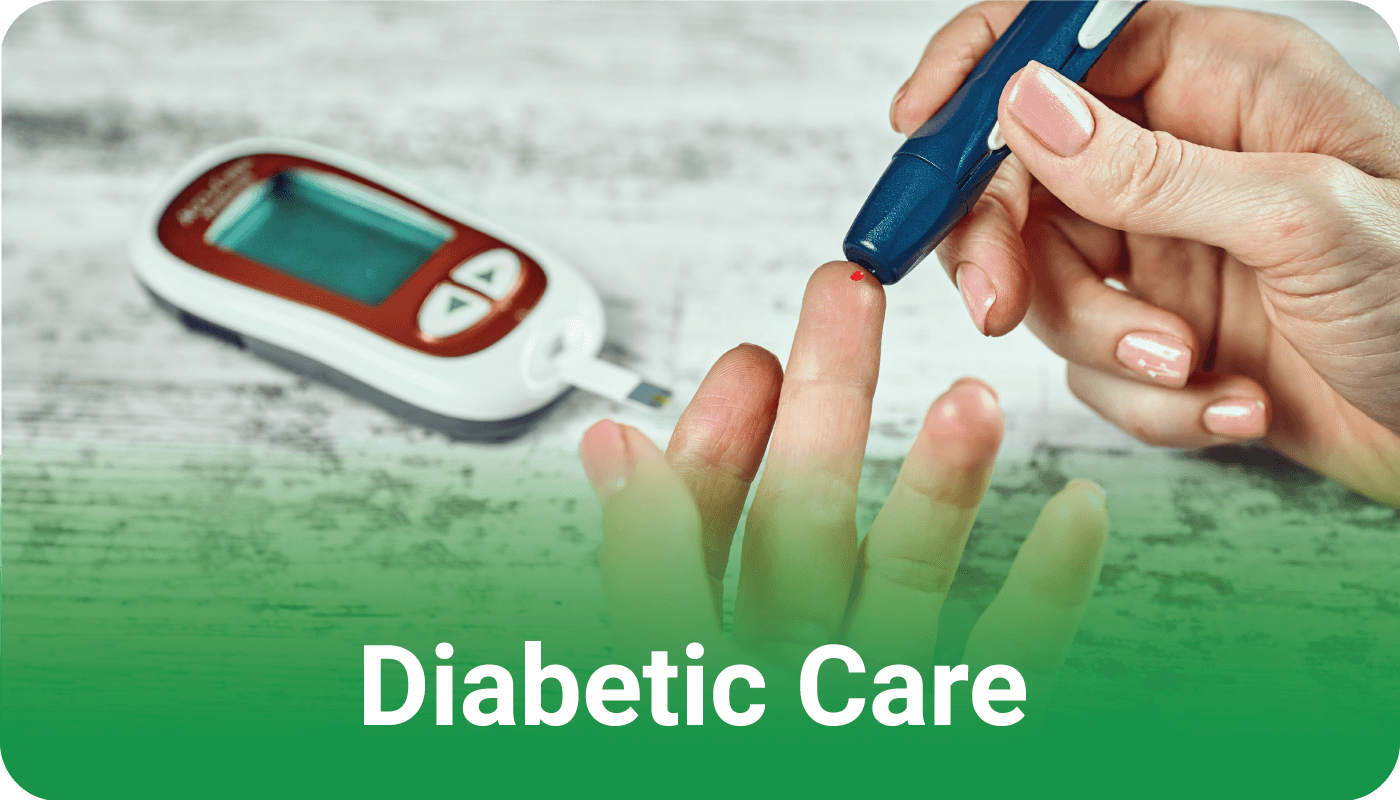 Person checking blood glucose level with a glucometer for diabetes management