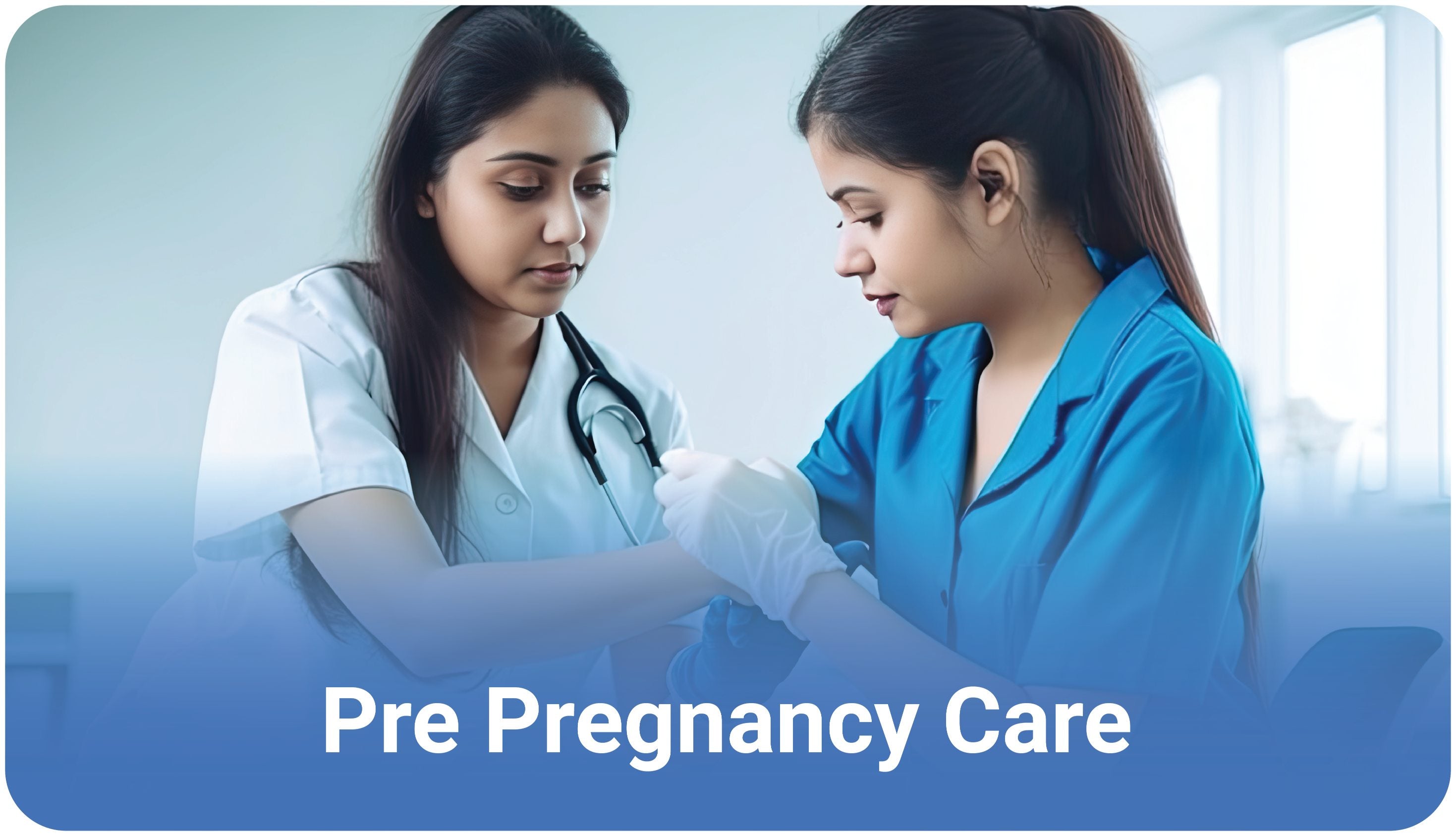 Woman waiting in a reception area for a doctor’s appointment related to pregnancy care.